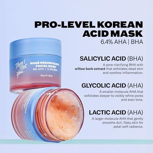 Then I Met You Rosé Resurfacing Facial Mask – Nourishing & Brightening AHA/BHA Acid Mask for Glass Skin, Vegan & Clean Skincare (1.76 oz) Avelisse