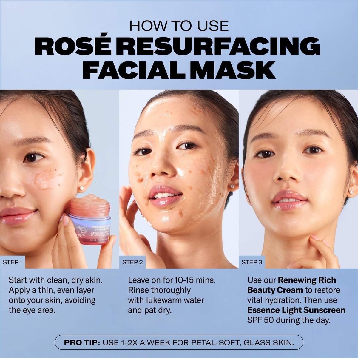 Then I Met You Rosé Resurfacing Facial Mask – Nourishing & Brightening AHA/BHA Acid Mask for Glass Skin, Vegan & Clean Skincare (1.76 oz) Avelisse