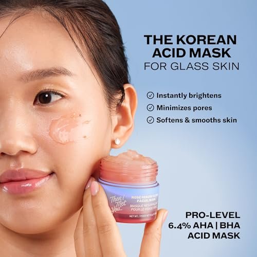 Then I Met You Rosé Resurfacing Facial Mask – Nourishing & Brightening AHA/BHA Acid Mask for Glass Skin, Vegan & Clean Skincare (1.76 oz) Avelisse