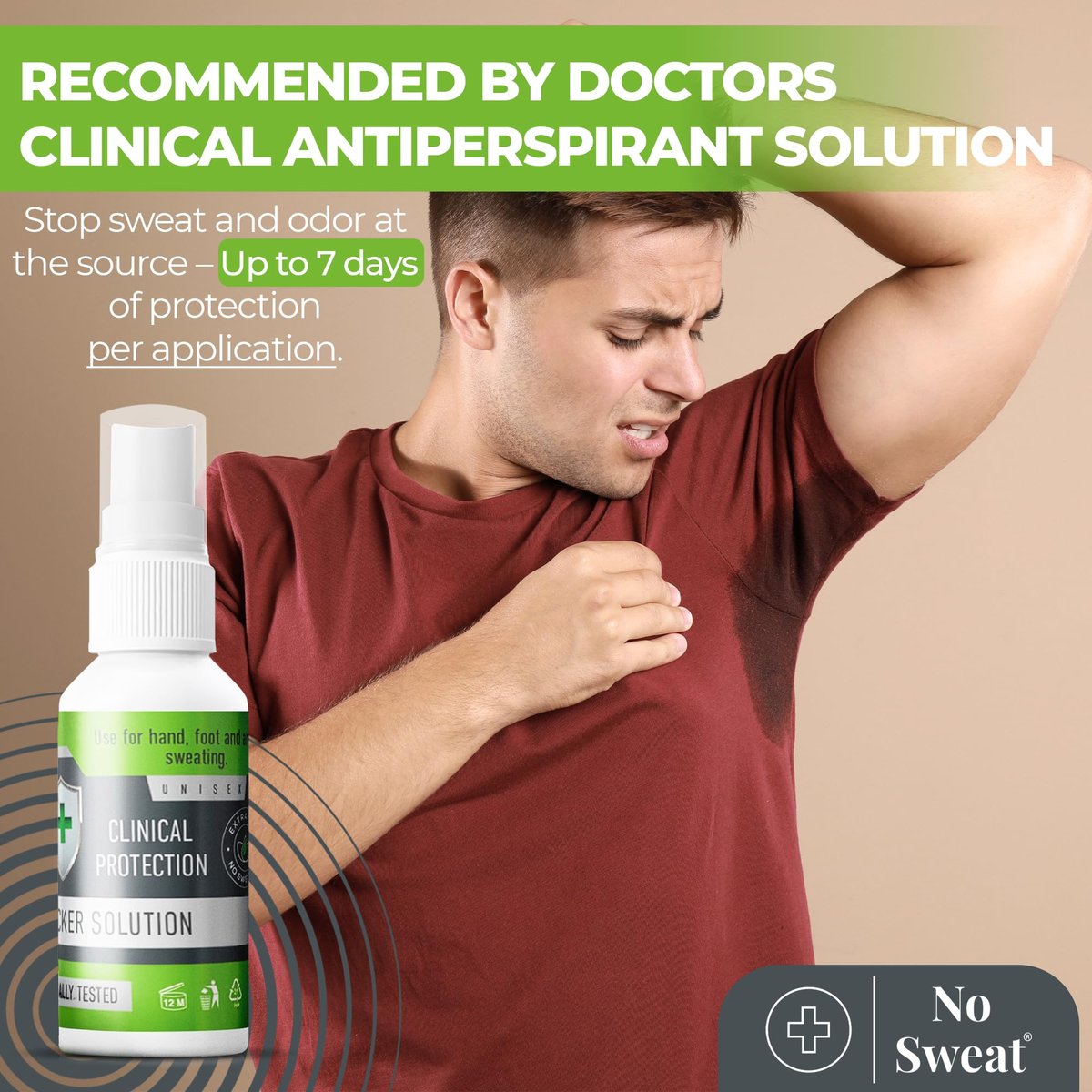 NO SWEAT Maximum Strength Antiperspirant Spray - 50ml - Strong Deodorant for Excessive Sweating & Hyperhidrosis Treatment, Lasts up to 7 Days Avelisse
