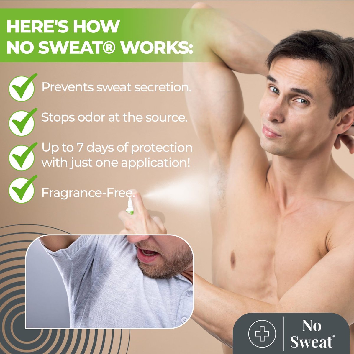 NO SWEAT Maximum Strength Antiperspirant Spray - 50ml - Strong Deodorant for Excessive Sweating & Hyperhidrosis Treatment, Lasts up to 7 Days Avelisse