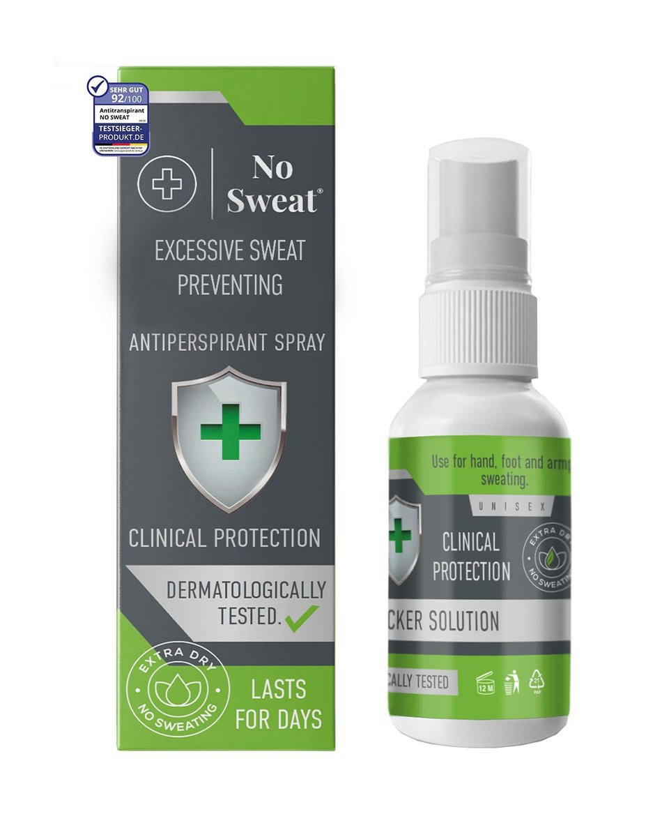 NO SWEAT Maximum Strength Antiperspirant Spray - 50ml - Strong Deodorant for Excessive Sweating & Hyperhidrosis Treatment, Lasts up to 7 Days Avelisse