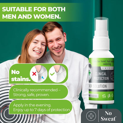 NO SWEAT Maximum Strength Antiperspirant Spray - 50ml - Strong Deodorant for Excessive Sweating & Hyperhidrosis Treatment, Lasts up to 7 Days Avelisse