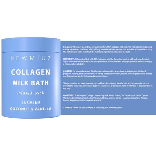 Creamy Coconut Collagen Milk Bath Soak Powder – Vanilla Jasmine Luxury Spa Bubble Bath Salt for Women Relaxation Gifts Avelisse