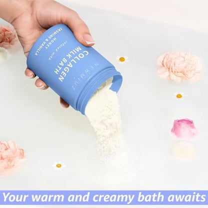 Creamy Coconut Collagen Milk Bath Soak Powder – Vanilla Jasmine Luxury Spa Bubble Bath Salt for Women Relaxation Gifts Avelisse