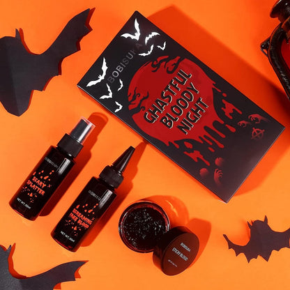 BOBISUKA 3PCS Halloween Fake Blood Makeup Kit - Coagulated, Spray & Dripping Blood for Realistic SFX Makeup