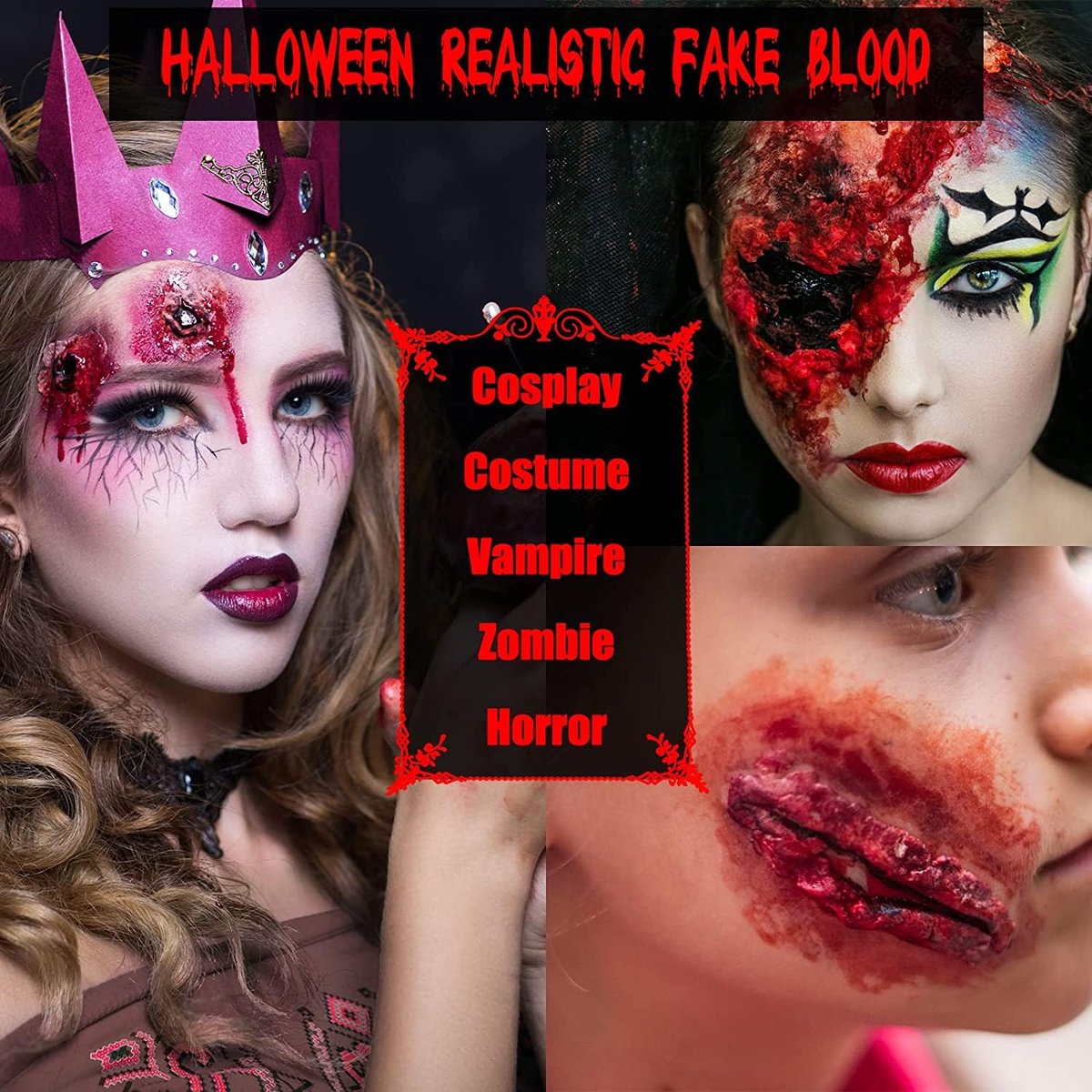 BOBISUKA 3PCS Halloween Fake Blood Makeup Kit - Coagulated, Spray & Dripping Blood for Realistic SFX Makeup - görsel 7