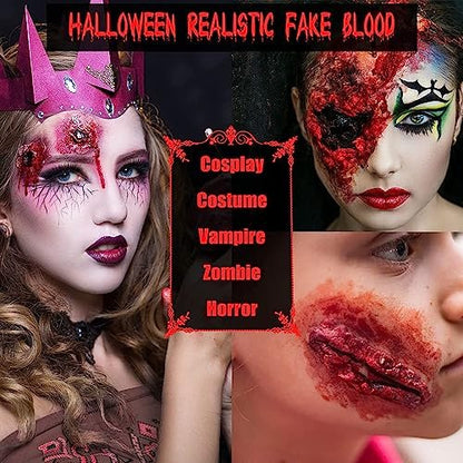 BOBISUKA 3PCS Halloween Fake Blood Makeup Kit - Coagulated, Spray & Dripping Blood for Realistic SFX Makeup