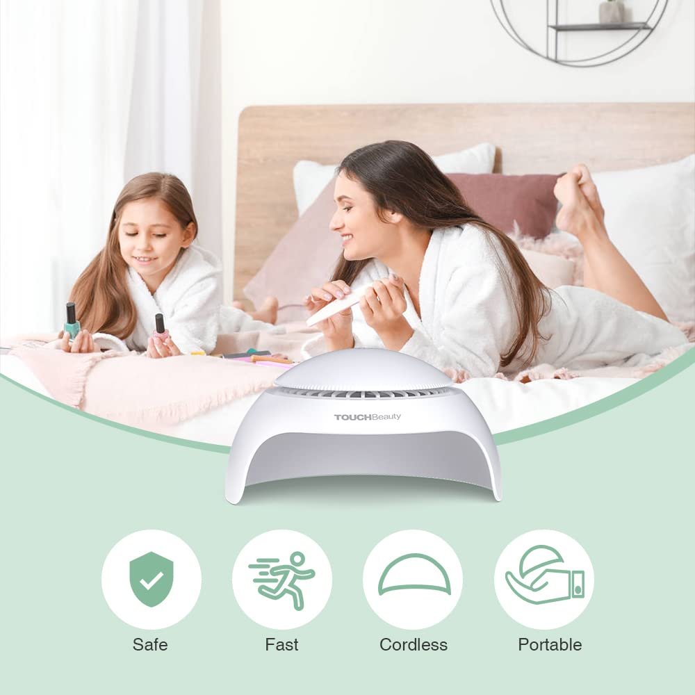 TOUCHBeauty TB-2130 Nail Dryer for Kids, Teens & Beginners – LED Fan & Light, Battery Powered, Safe, Non-Hands Tanned Version (White) Avelisse