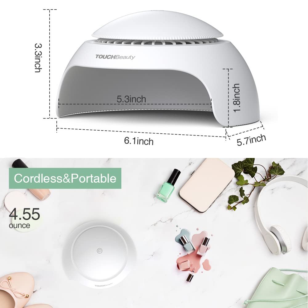 TOUCHBeauty TB-2130 Nail Dryer for Kids, Teens & Beginners – LED Fan & Light, Battery Powered, Safe, Non-Hands Tanned Version (White) Avelisse