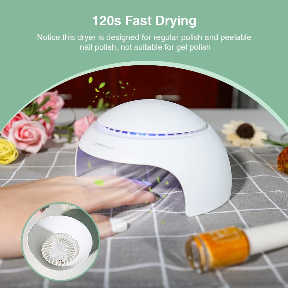 TOUCHBeauty TB-2130 Nail Dryer for Kids, Teens & Beginners – LED Fan & Light, Battery Powered, Safe, Non-Hands Tanned Version (White) Avelisse