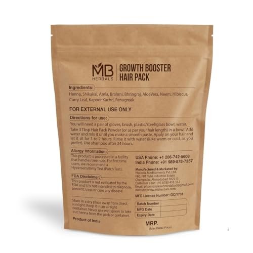MB Herbals Growth Booster Hair Pack – 8.8 oz (250g) Natural Blend of Henna, Shikakai, Amla, Brahmi, Bhringraj & More for Hair Growth Avelisse