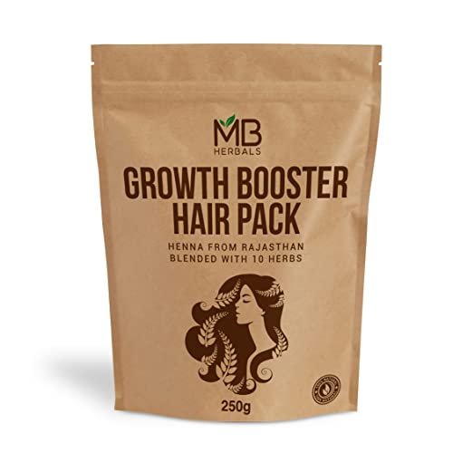 MB Herbals Growth Booster Hair Pack – 8.8 oz (250g) Natural Blend of Henna, Shikakai, Amla, Brahmi, Bhringraj & More for Hair Growth Avelisse