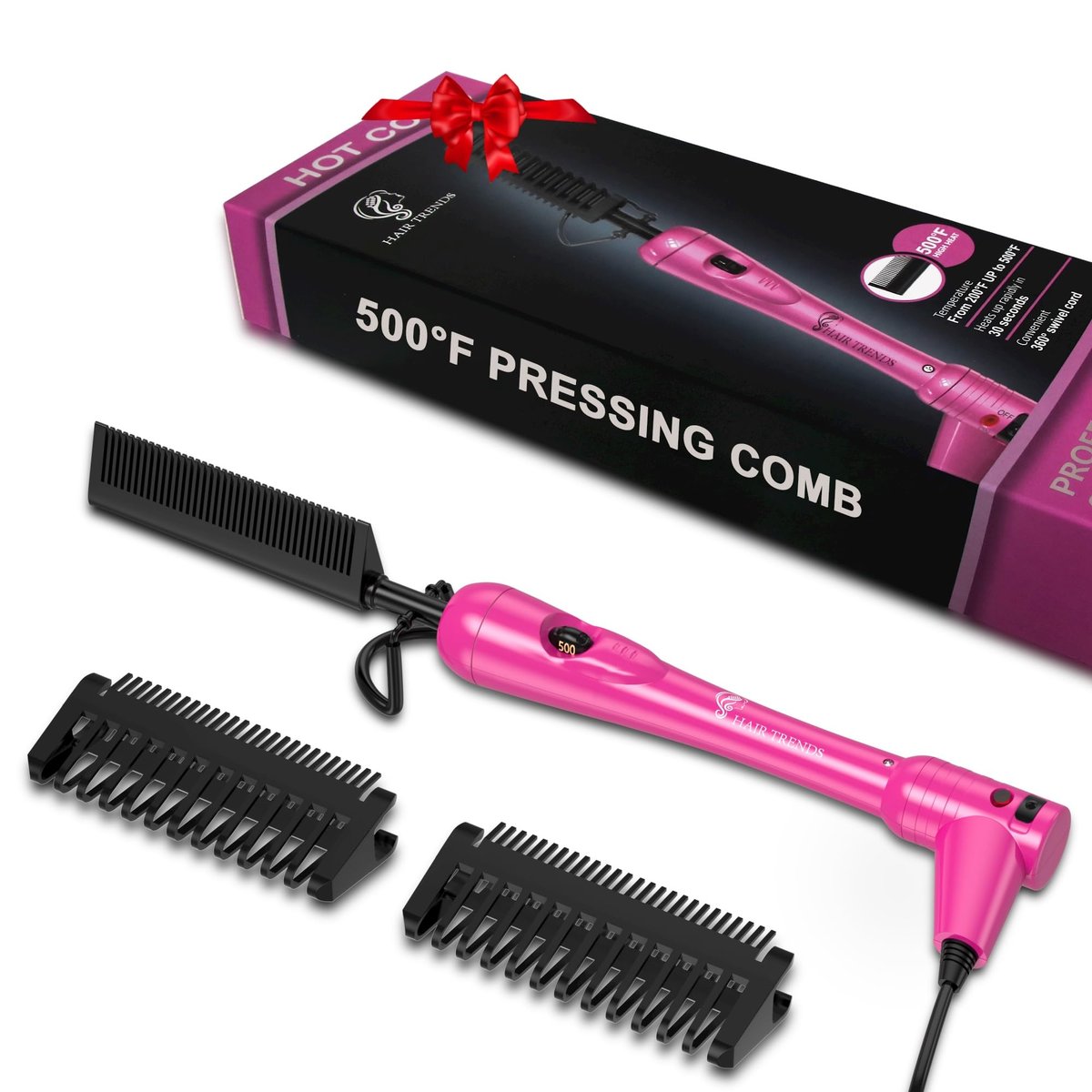 Mini Pink Hot Comb 500 Degree – Dual Voltage Electric Pressing Comb for Black Hair, Portable Ceramic Straightening Comb for 4C Hair, Wigs & Beard Avelisse