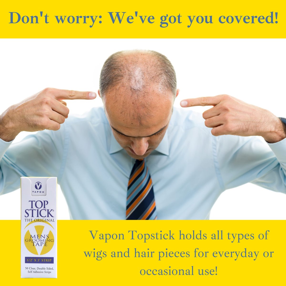 Vapon Topstick Original Men's Grooming Tape - 50 Count 1/2" x 3" Double Sided Clear Tape for Toupee & Wig Adhesion - Hypoallergenic, Waterproof, Latex-Free - görsel 5