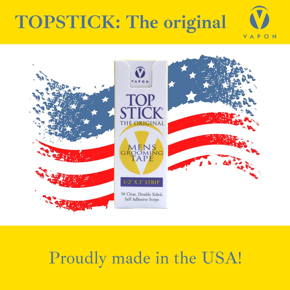 Vapon Topstick Original Men's Grooming Tape - 50 Count 1/2" x 3" Double Sided Clear Tape for Toupee & Wig Adhesion - Hypoallergenic, Waterproof, Latex-Free - görsel 9