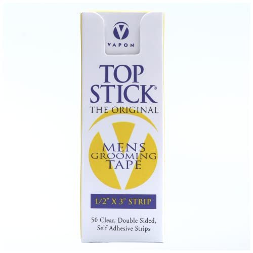 Vapon Topstick Original Men's Grooming Tape - 50 Count 1/2" x 3" Double Sided Clear Tape for Toupee & Wig Adhesion - Hypoallergenic, Waterproof, Latex-Free - görsel 2