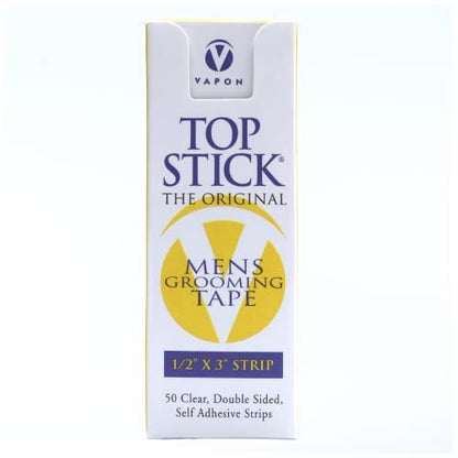 Vapon Topstick Original Men's Grooming Tape - 50 Count 1/2" x 3" Double Sided Clear Tape for Toupee & Wig Adhesion - Hypoallergenic, Waterproof, Latex-Free