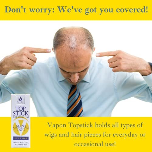 Vapon Topstick Original Men's Grooming Tape - 50 Count 1/2" x 3" Double Sided Clear Tape for Toupee & Wig Adhesion - Hypoallergenic, Waterproof, Latex-Free - görsel 6