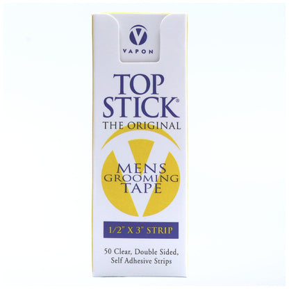 Vapon Topstick Original Men's Grooming Tape - 50 Count 1/2" x 3" Double Sided Clear Tape for Toupee & Wig Adhesion - Hypoallergenic, Waterproof, Latex-Free