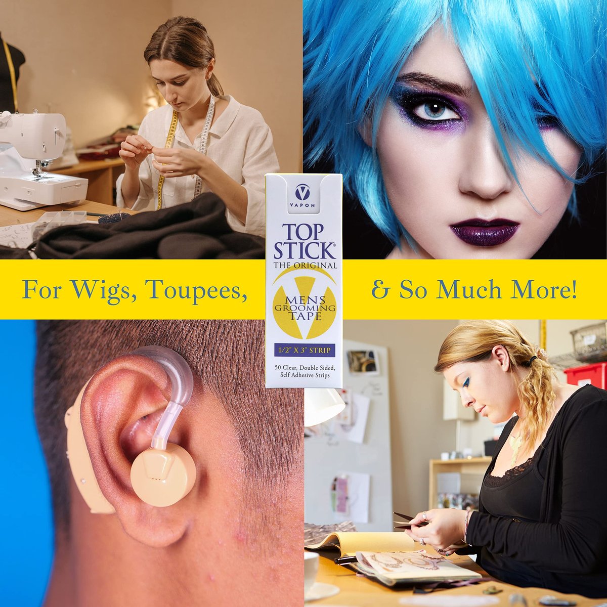 Vapon Topstick Original Men's Grooming Tape - 50 Count 1/2" x 3" Double Sided Clear Tape for Toupee & Wig Adhesion - Hypoallergenic, Waterproof, Latex-Free - görsel 7