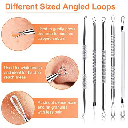 Professional Pimple Popper Tool Kit - 15 PCS Stainless Steel Blackhead Remover Comedone Extractor Tools for Acne Removal with Metal Case (Silver)