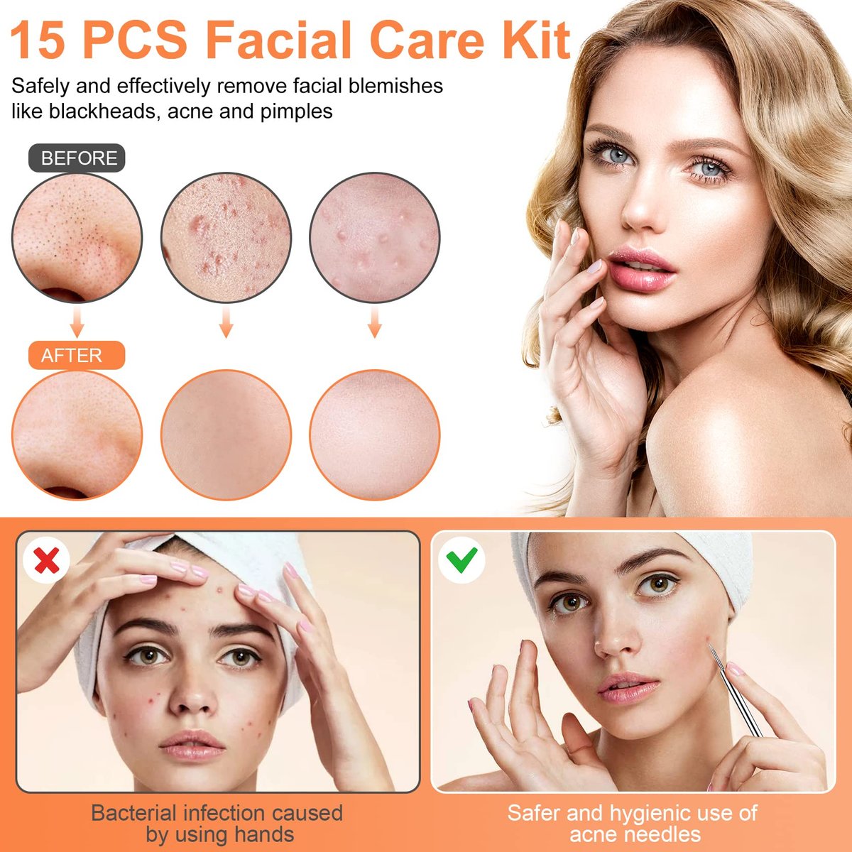 Professional Pimple Popper Tool Kit - 15 PCS Stainless Steel Blackhead Remover Comedone Extractor Tools for Acne Removal with Metal Case (Silver) - görsel 9