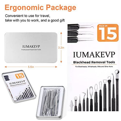 Professional Pimple Popper Tool Kit - 15 PCS Stainless Steel Blackhead Remover Comedone Extractor Tools for Acne Removal with Metal Case (Silver)