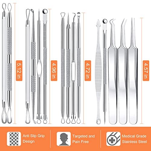 Professional Pimple Popper Tool Kit - 15 PCS Stainless Steel Blackhead Remover Comedone Extractor Tools for Acne Removal with Metal Case (Silver) - görsel 16