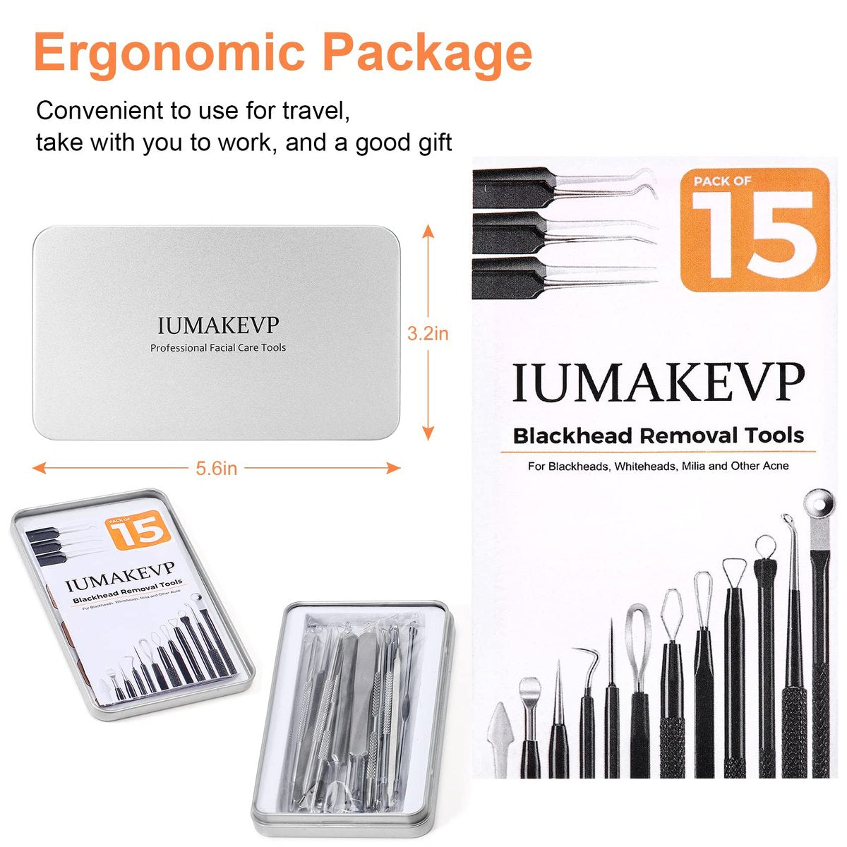 Professional Pimple Popper Tool Kit - 15 PCS Stainless Steel Blackhead Remover Comedone Extractor Tools for Acne Removal with Metal Case (Silver) - görsel 13
