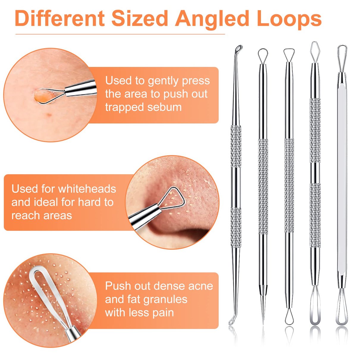 Professional Pimple Popper Tool Kit - 15 PCS Stainless Steel Blackhead Remover Comedone Extractor Tools for Acne Removal with Metal Case (Silver) - görsel 7