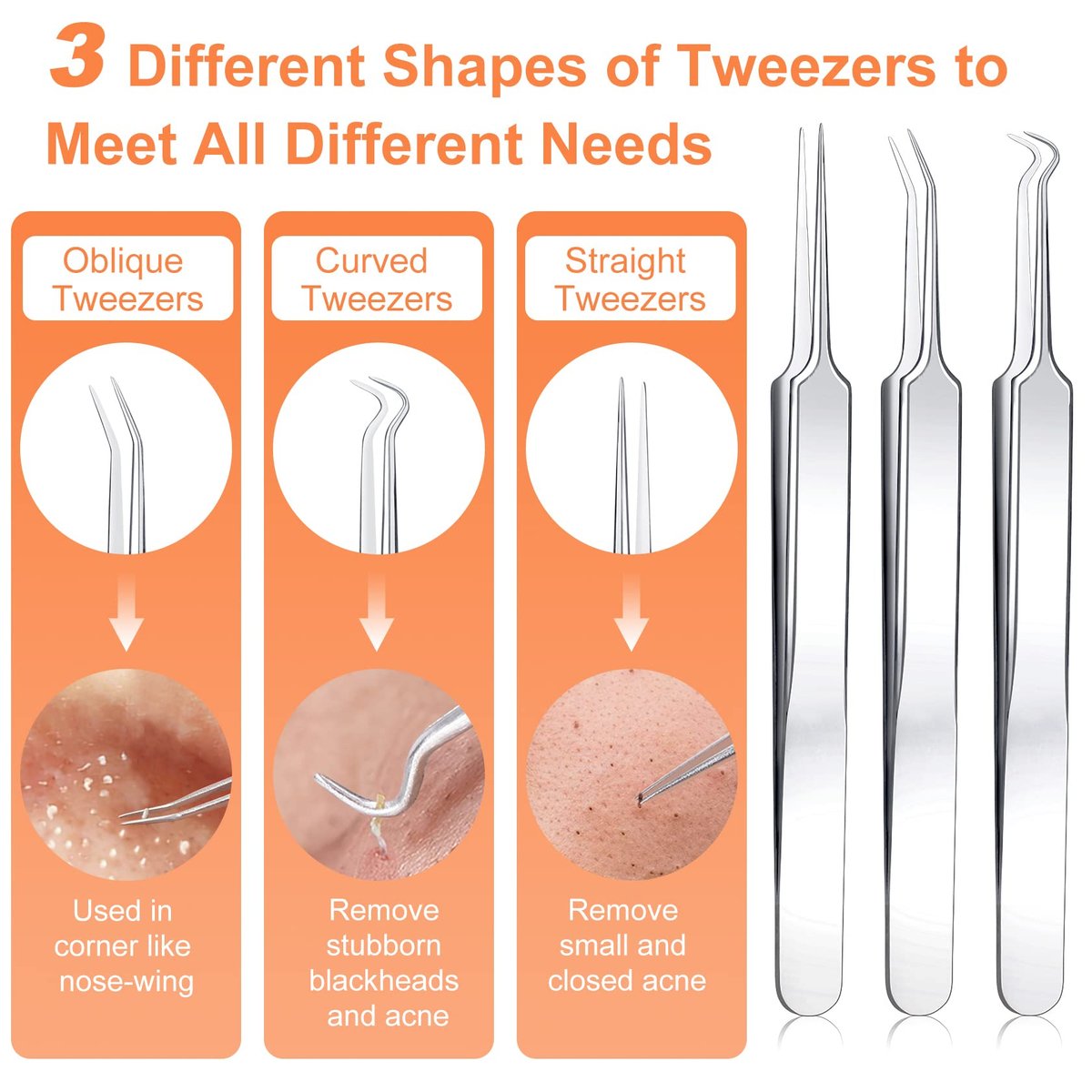 Professional Pimple Popper Tool Kit - 15 PCS Stainless Steel Blackhead Remover Comedone Extractor Tools for Acne Removal with Metal Case (Silver) - görsel 3