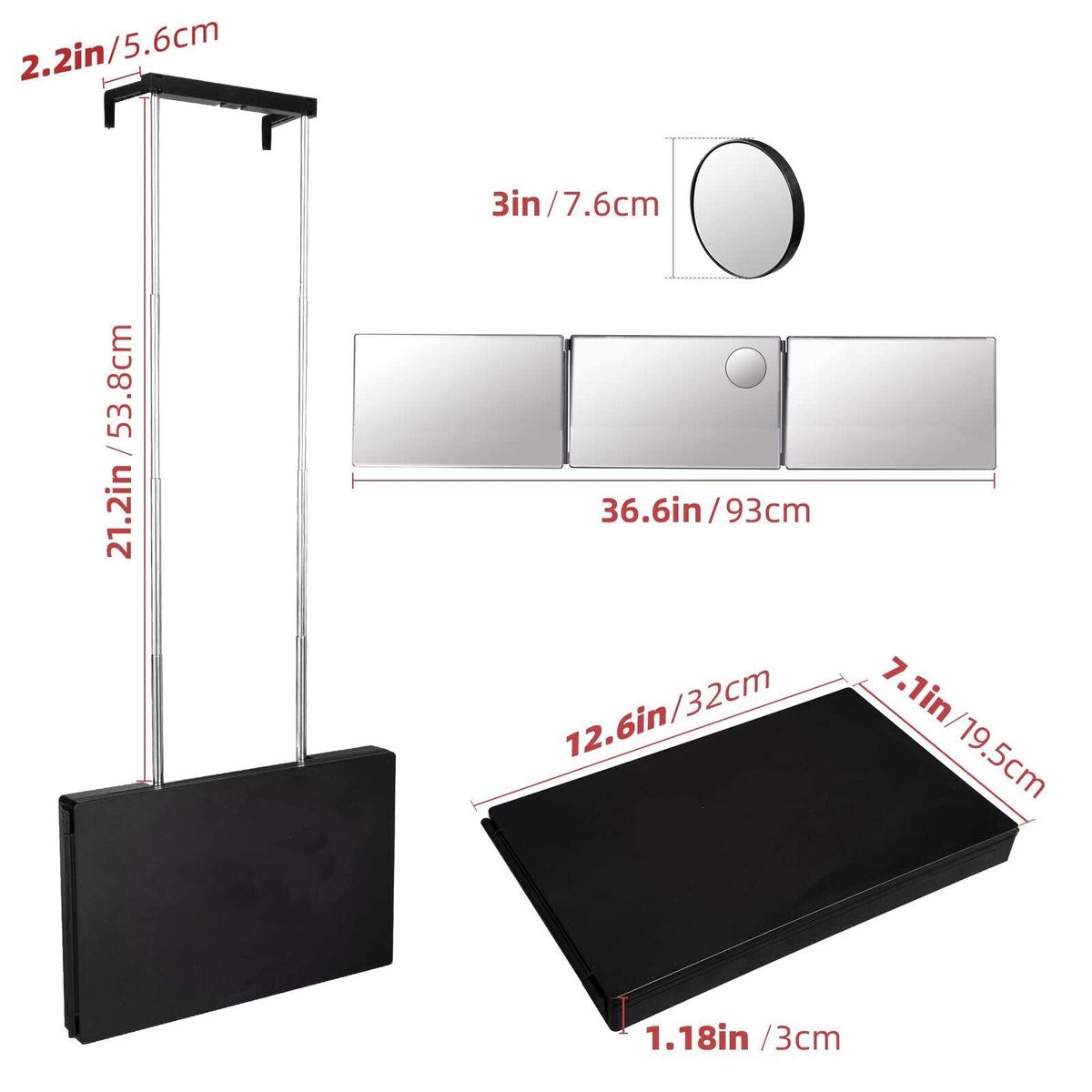 SELF FIND 3-Way Mirror for Hair Cutting – 360° Adjustable Barber Mirror with Height-Adjustable Telescoping Hooks for Makeup and Hair Styling Avelisse