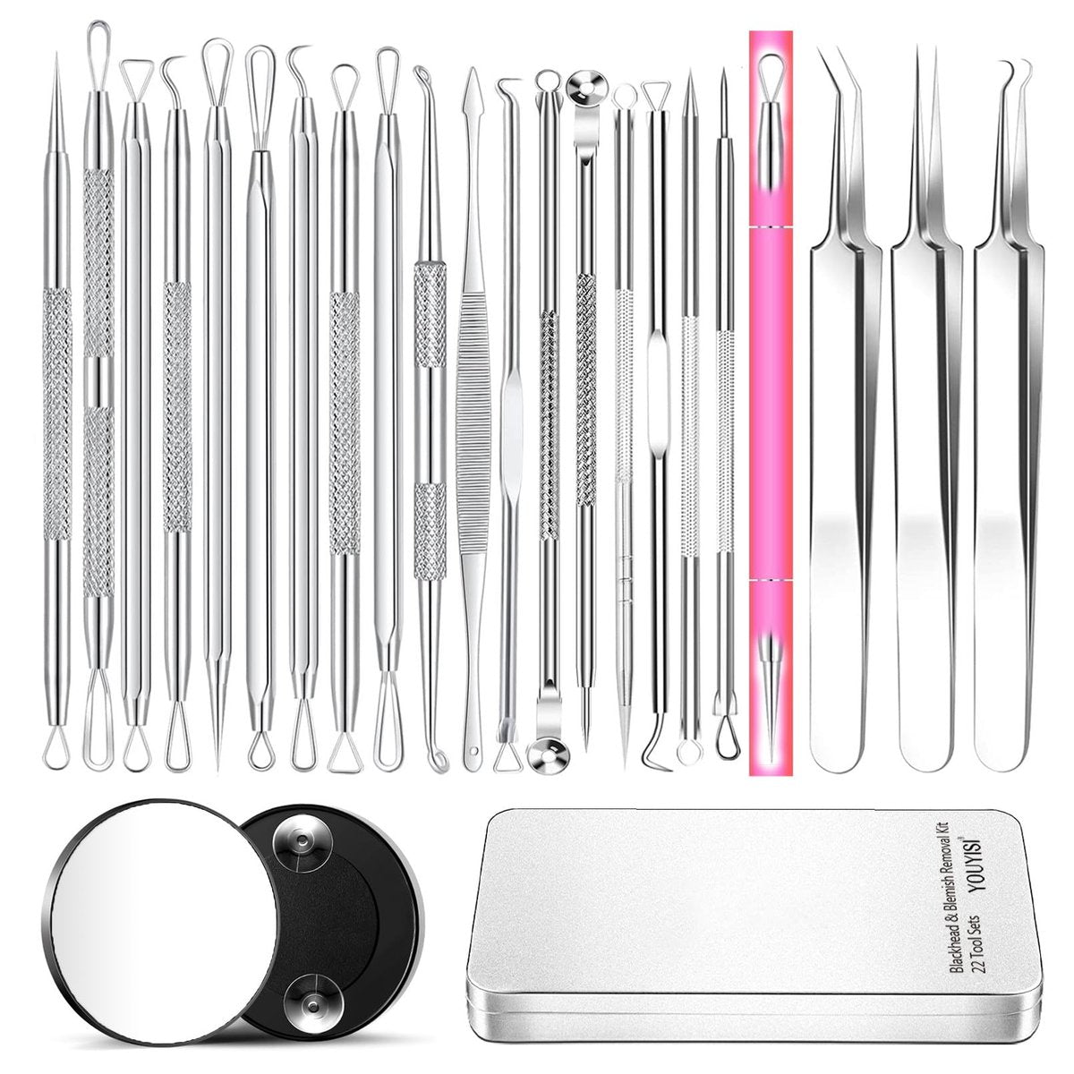 22-Piece Pimple Popper Tool Kit – Stainless Steel Blackhead Remover & Acne Comedone Extractor Set - görsel 1