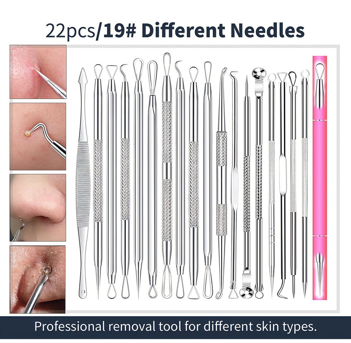 22-Piece Pimple Popper Tool Kit – Stainless Steel Blackhead Remover & Acne Comedone Extractor Set - görsel 15