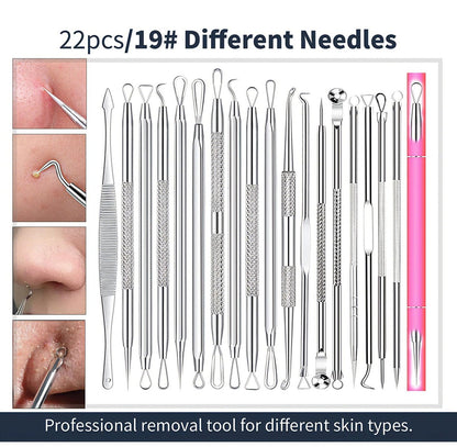 22-Piece Pimple Popper Tool Kit – Stainless Steel Blackhead Remover & Acne Comedone Extractor Set