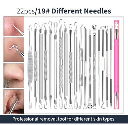 22-Piece Pimple Popper Tool Kit – Stainless Steel Blackhead Remover & Acne Comedone Extractor Set