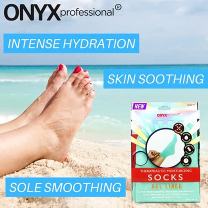 Onyx Professional Gel Moisturizing Socks – Hydrating Dry Feet Treatment for Cracked Heels, One Size Reusable Spa Socks for Women and Men