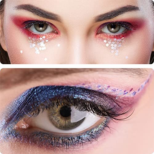DECOYARDOO Face Jewels 6 Sheets Sticky Gems - Chunky Glitter Rhinestones for Fairy Euphoria Eye Body Makeup, Rave Festival Outfit Accessories (Purple Glitter, 7 Sets) - görsel 6