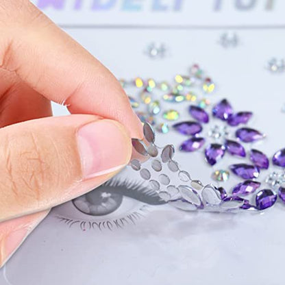 DECOYARDOO Face Jewels 6 Sheets Sticky Gems - Chunky Glitter Rhinestones for Fairy Euphoria Eye Body Makeup, Rave Festival Outfit Accessories (Purple Glitter, 7 Sets)