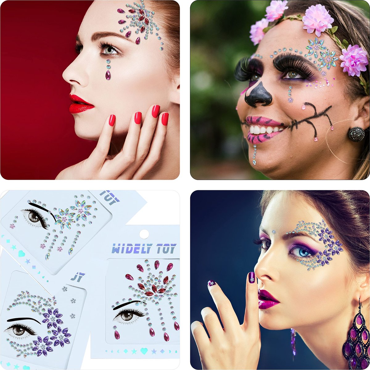 DECOYARDOO Face Jewels 6 Sheets Sticky Gems - Chunky Glitter Rhinestones for Fairy Euphoria Eye Body Makeup, Rave Festival Outfit Accessories (Purple Glitter, 7 Sets) - görsel 7