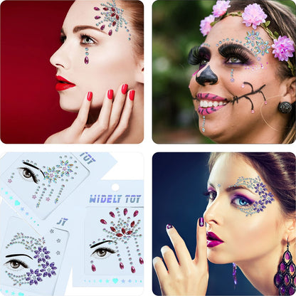 DECOYARDOO Face Jewels 6 Sheets Sticky Gems - Chunky Glitter Rhinestones for Fairy Euphoria Eye Body Makeup, Rave Festival Outfit Accessories (Purple Glitter, 7 Sets)