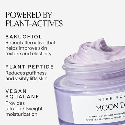 HERBIVORE Moon Dew 1% Bakuchiol + Peptides Retinol Alternative Anti Aging Eye Cream - Reduces Fine Lines, Wrinkles & Puffiness - Plant-Based, Vegan, Cruelty-Free, 15mL / 0.5 oz Avelisse