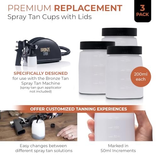 Bronze Tan Replacement Cups with Lids (3 Pack) - 200ml Storage Bottles for DHA Spray Tan Avelisse