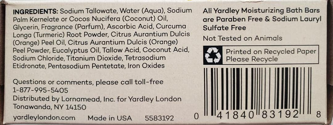 Yardley London Vitamin C Moisturizing Bath Bar with Turmeric and Orange Peel - 4oz (Pack of 3) Avelisse