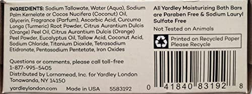 Yardley London Vitamin C Moisturizing Bath Bar with Turmeric and Orange Peel - 4oz (Pack of 3) Avelisse