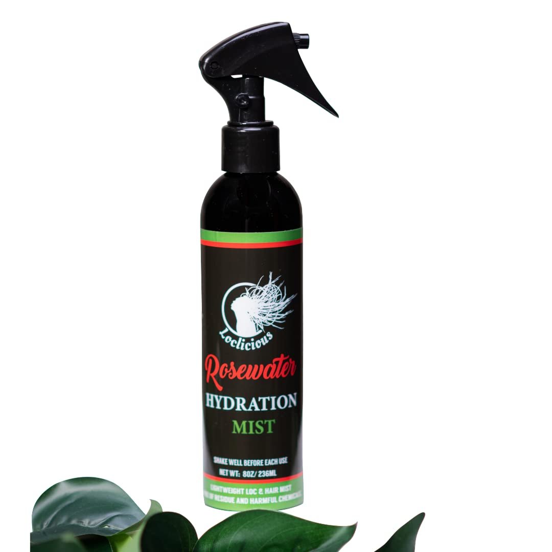 LOCLICIOUS Hydrating Rose Water for Hair Mist Loc Spray – Moisturizer for Healthy Hair, Nourishes All Types of Locs, Two Strands, Dreadlocks & Braids, Infused with Aloe, Oil, Rosewater & Glycerin Spray 8oz Avelisse