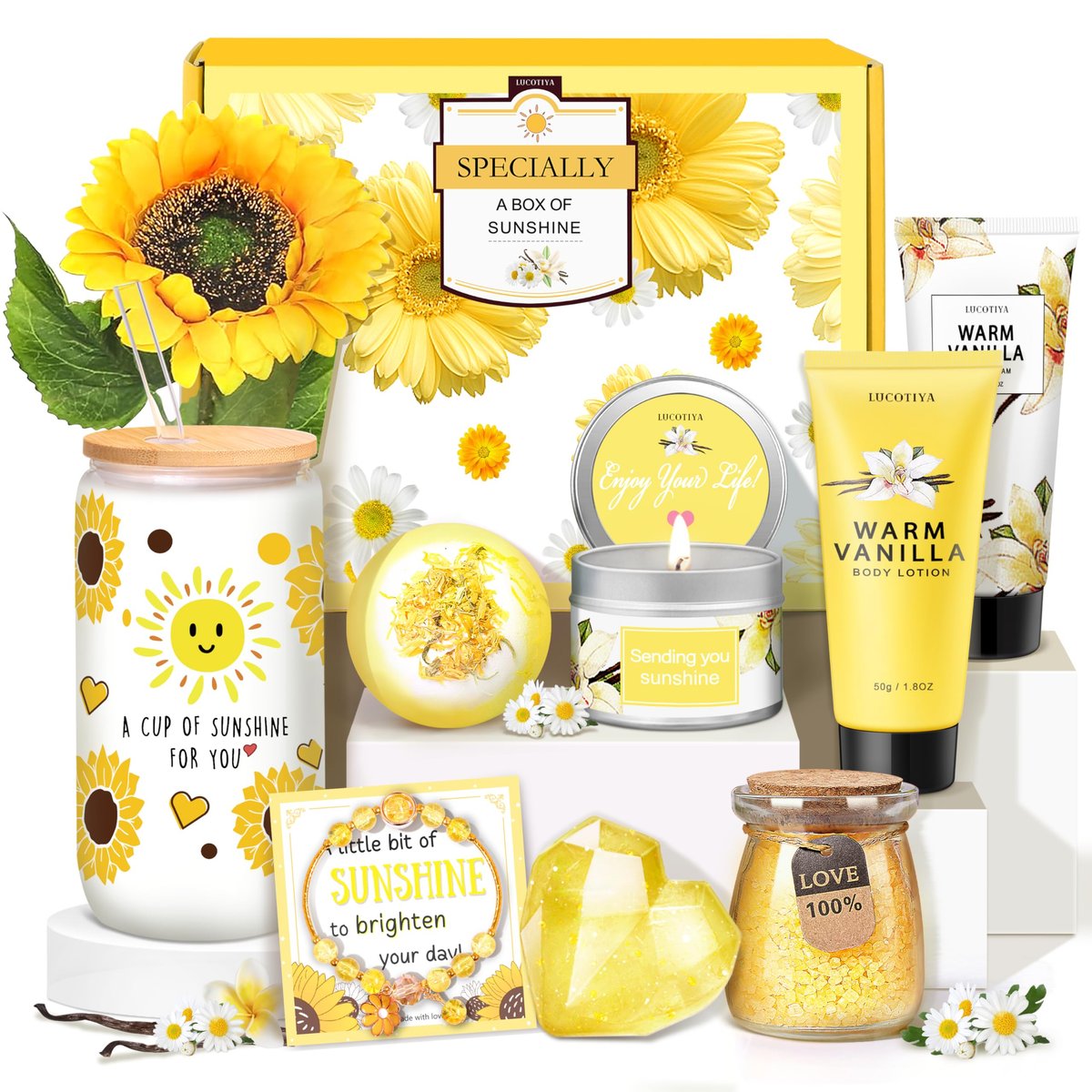 LUCOTIYA Warm Vanilla Self Care Set – 10 Piece Bath and Body Gift for Women, Mom, Wife, Bestie – Christmas Birthday Gift Avelisse