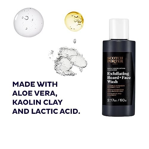Scotch Porter Exfoliating Beard Wash & Face Cleanser for Men - Travel Friendly, Non-Toxic, Vegan 2.17 oz Avelisse
