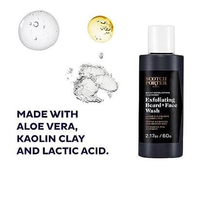 Scotch Porter Exfoliating Beard Wash & Face Cleanser for Men - Travel Friendly, Non-Toxic, Vegan 2.17 oz Avelisse